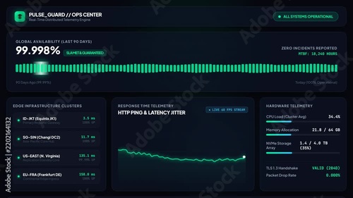 Server uptime health monitoring dashboard with system analytics