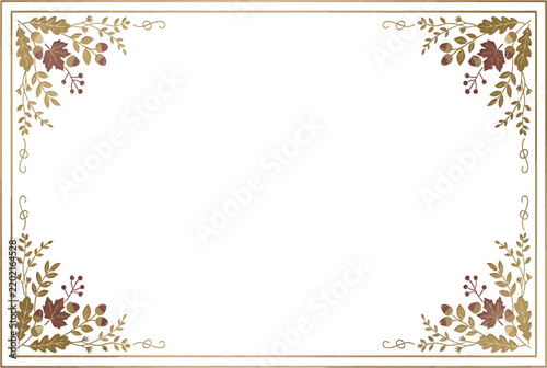 Gold autumn leaf border with acorn elements for fall celebration.