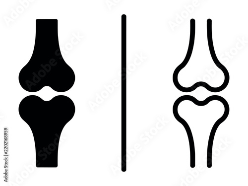 Human knee joint anatomy bone outline and black fill icon set with orthopedic skeleton isolated
