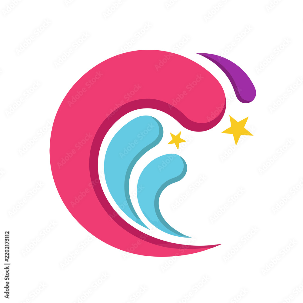 Obraz premium Abstract wave logo with stars and purple accent