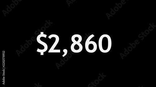 Abstract beautiful dollar number countdown animation from 0 to 4000 on black background. Business dollar countdown timer 4k animation.