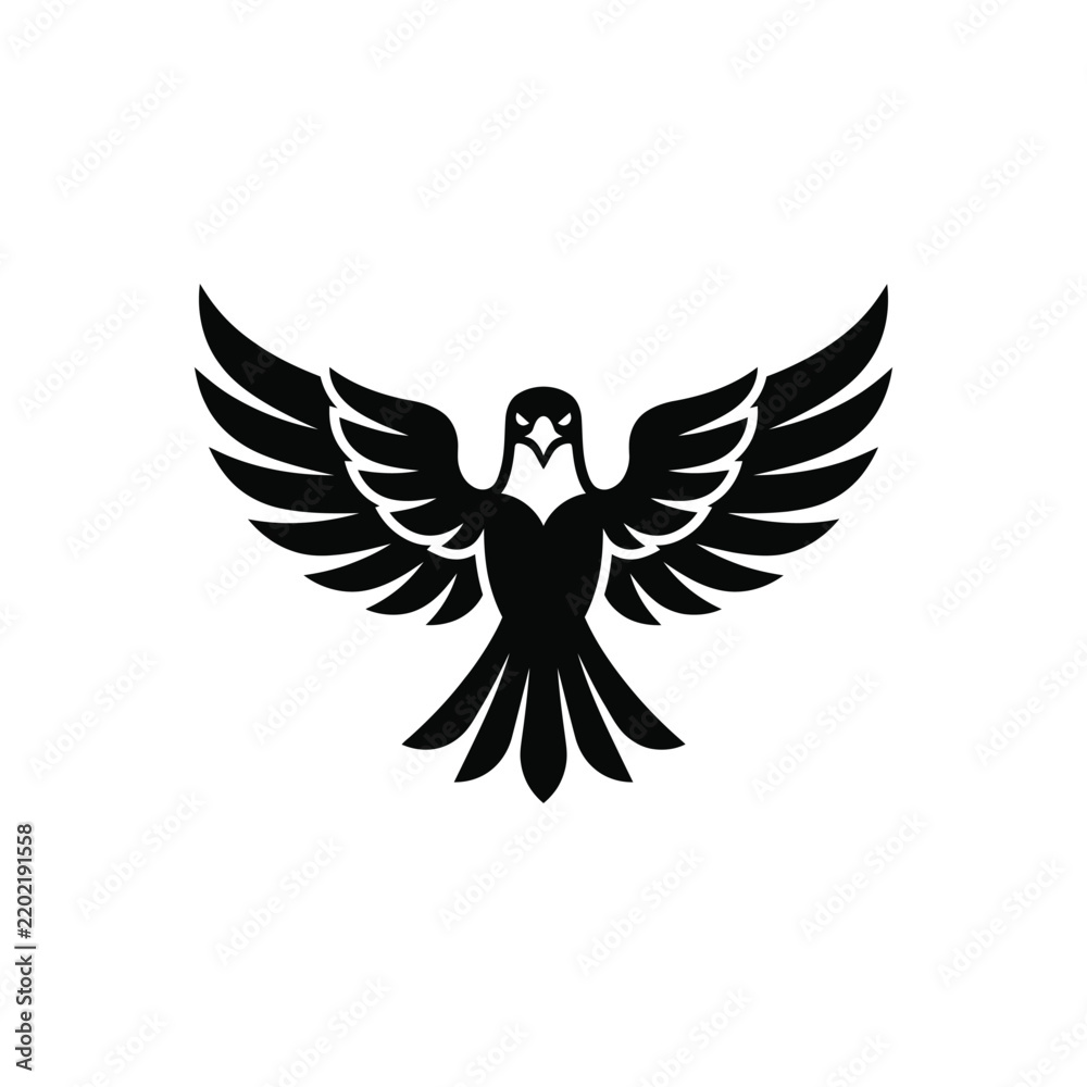 Obraz premium Stylized Black Silhouette of a Bird of Prey with Wings Spread.