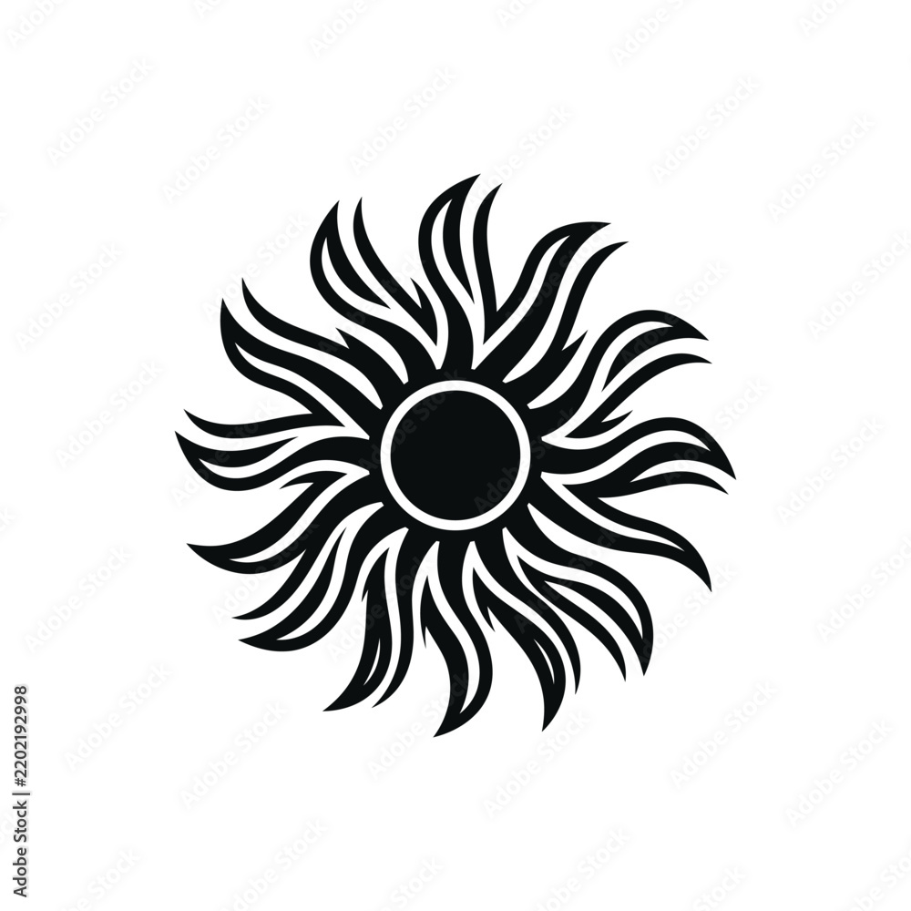 Fototapeta premium Stylized Sun Icon with Fiery Rays.