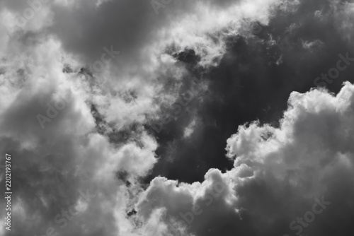 white cloud on black background. Wide sky and clouds dark tone.