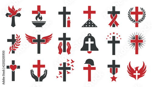 Картината върху платно Collection of Christian Cross Icons symbolizing faith hope and remembrance durin