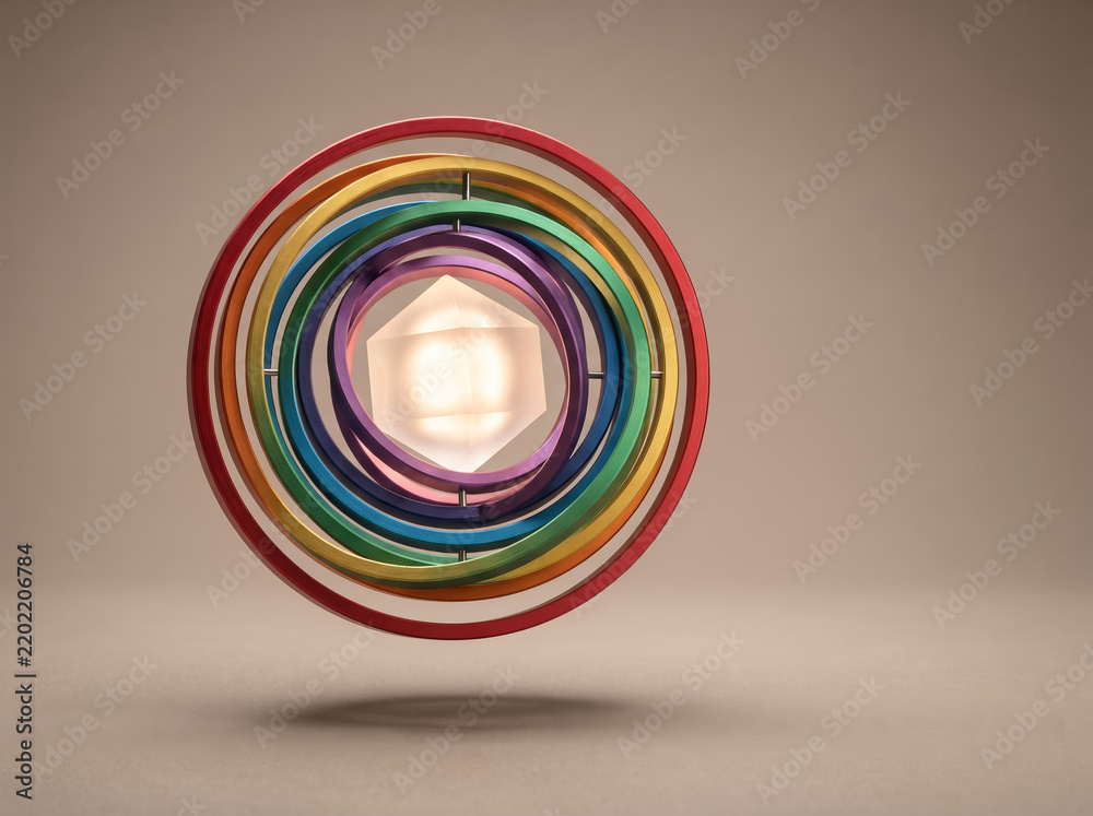 Obraz premium Illuminated Circular Rainbow Wall Sconce Glowing On Beige Wall