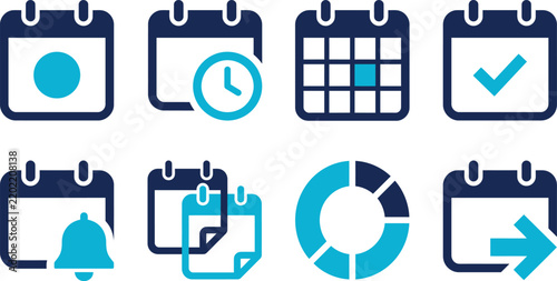 Calendar Schedule Icon Set Clock Checklist Bell Reminder Symbol Colored