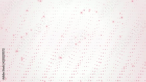 Abstract white background with floating red particles moving in a seamless digital network pattern