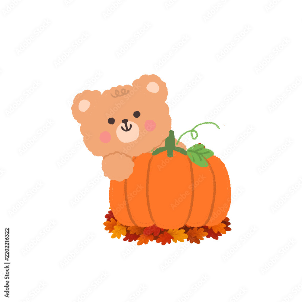 Obraz premium pumpkin and teddy bear at autumn season