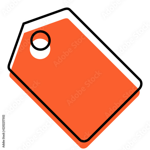 Blank Orange Price Tag Label Icon, representing retail pricing, product labeling, shopping, sales, packaging, and ecommerce concepts.