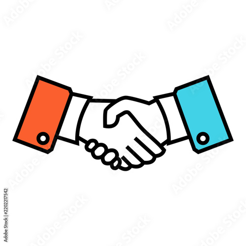 Handshake illustration symbolizing partnership, cooperation, agreement, trust, business collaboration, professional relationships, teamwork, negotiation, and successful deals.