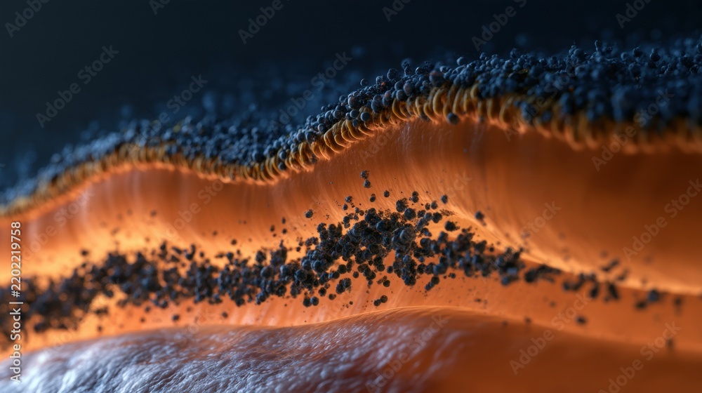 Fototapeta premium This artwork depicts the concept of leaky gut syndrome with a cross-section of the intestinal wall.