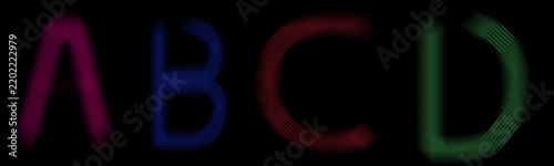 Letters a, b, c, and d formed by intersecting diagonal grid lines on black background