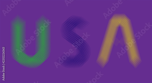 Usa text formed by overlapping geometric line patterns on purple background