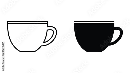Coffee cup outline and silhouette graphic icons with beverage caffeine breakfast