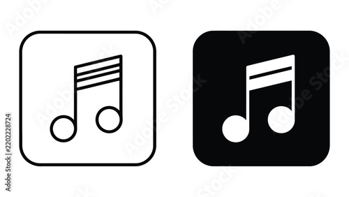 Music note icons inside rounded squares in outline and solid styles with interface