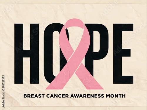 Hope message with pink breast cancer awareness ribbon