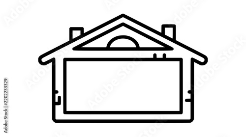 House silhouette with blank sign, isolated on transparent background