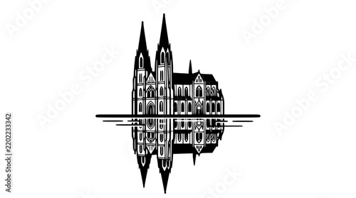 Gothic Cathedral Silhouette with Reflection