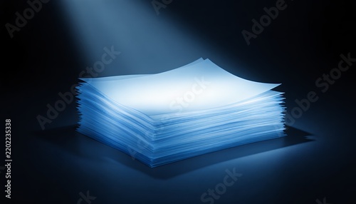 Translucent Glowing Documents on Dark Background with Soft Lighting