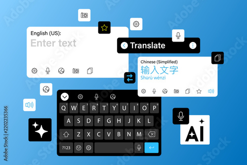 Translate app concept interface design. Web translator window ui vector eps 10