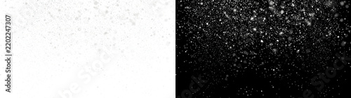 Snow overlay of falling snowflakes with diagonal density gradient in PNG, Transparent and Black Background Versions for design