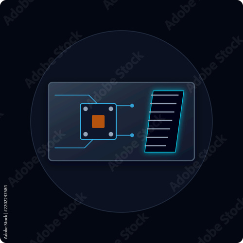 Computer processor chip with electronic circuit connection lines icon