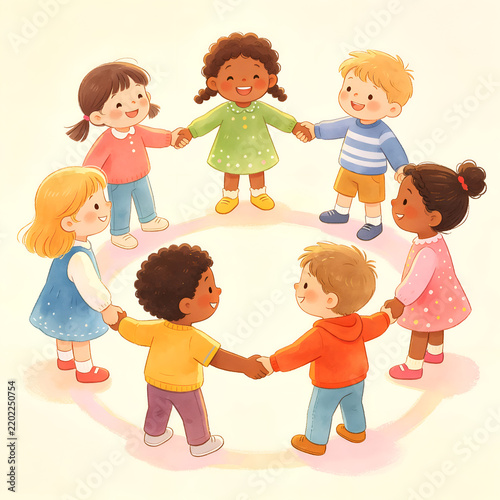 Children Holding Hands in Circle for Friendship and Unity