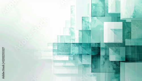 Luminous white background with layered mint and teal geometric squares
