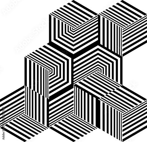 Abstract geometric pattern with intersecting black and white striped