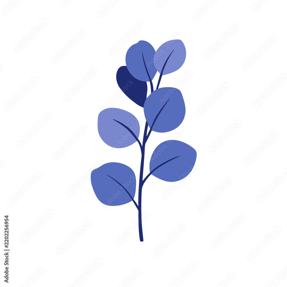 Obraz premium Stylized blue branch with oval leaves