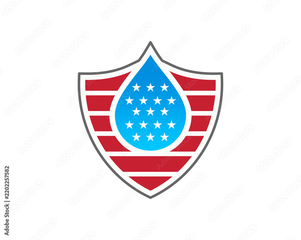 Obraz premium American Flag Shield with Water Drop Concept Logo Vector for USA Water Security