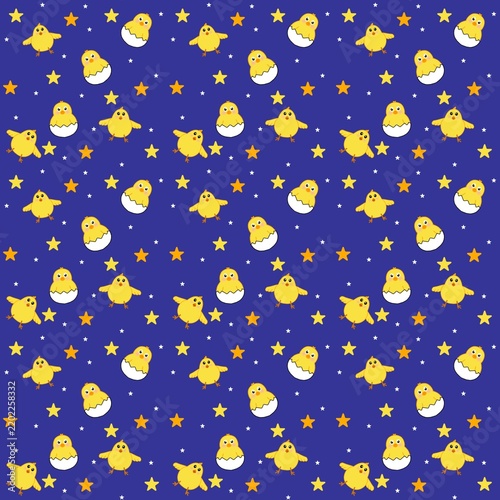 Obraz na płótnie Cute chick and stars seamless pattern
