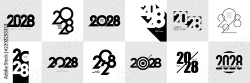 Big Set of 2028 number design template. 2028 New Year logo text design.