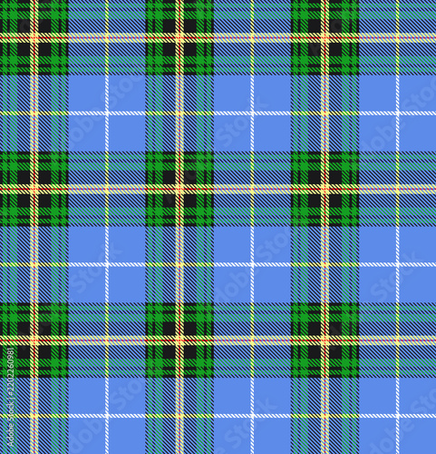 Close-up of blue green and yellow tartan plaid pattern