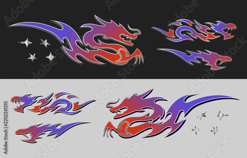 Dragon livery design set for drift cars or racing cars, dragon tribal design for car decal