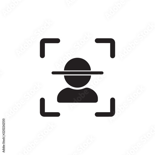 Facial recognition scan frame with user detection icon
Solid black glyph icon of face scanning frame with horizontal line scanning person for facial recognition