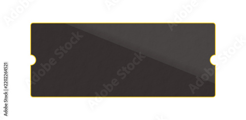 Fotografie Ticket template in black with a gold border and side notches is isolated on a transparent background
