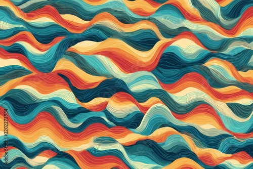 Abstract wavy lines in warm and cool tones with textured detail for backgrounds