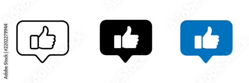 Like icon button set featuring thumbs up and heart in speech bubble shapes for social media reactions and symbols for modern user interface design vector illustration.
