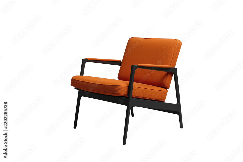 Fototapeta premium Orange cushioned armchair with dark wooden frame