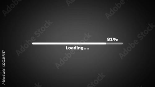 Digital loading progress bar animation with percentage counter on dark background