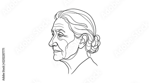 Elderly Woman Profile Line Art