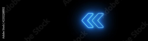 Neon blue glowing arrows animation, dynamic left-pointing directional sign, digital interface ui motion overlay on black background