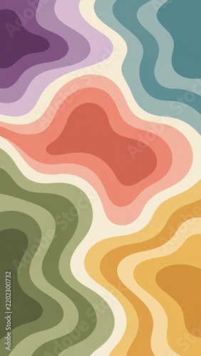 Retro Groovy Abstract Wavy Pattern Background in Vintage Earthy Color Palette, Vertical Design