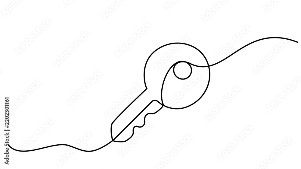Obraz premium Continuous single line drawing of a simple door key symbol