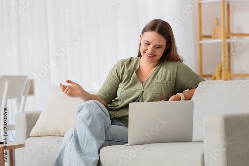Remote work and video conferencing, woman having a virtual meeting on a lapto...