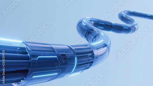 Blue tech pipeline with glowing lines