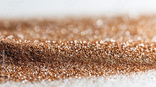 Luxury Rose Gold Glitter Texture with Sparkling Bokeh and Shimmering Metallic Particles Isolated on White Background