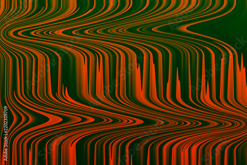 Abstract wavy lines background with flowing orange and dark green gradient patterns